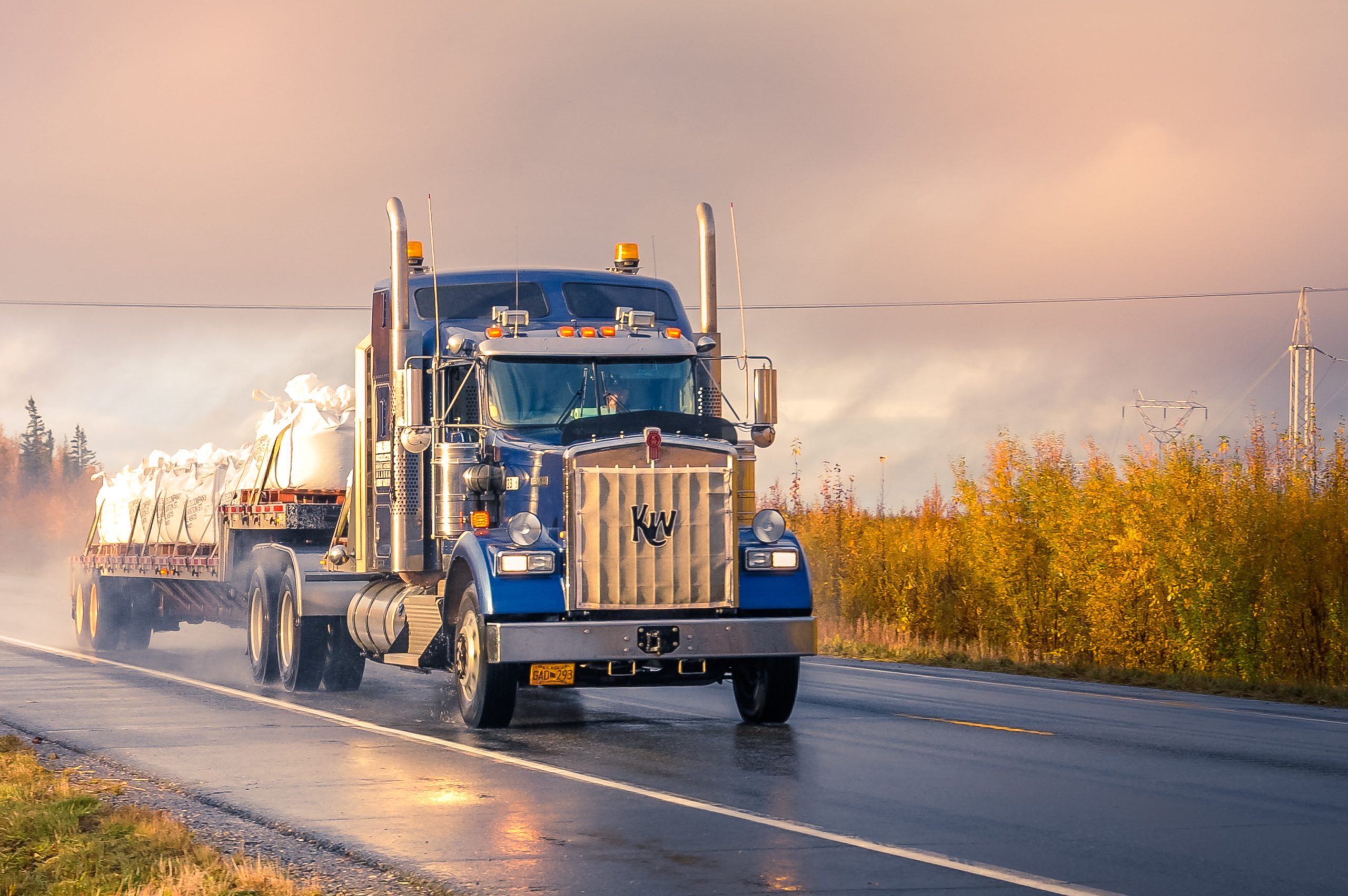 tractor-trailer on road